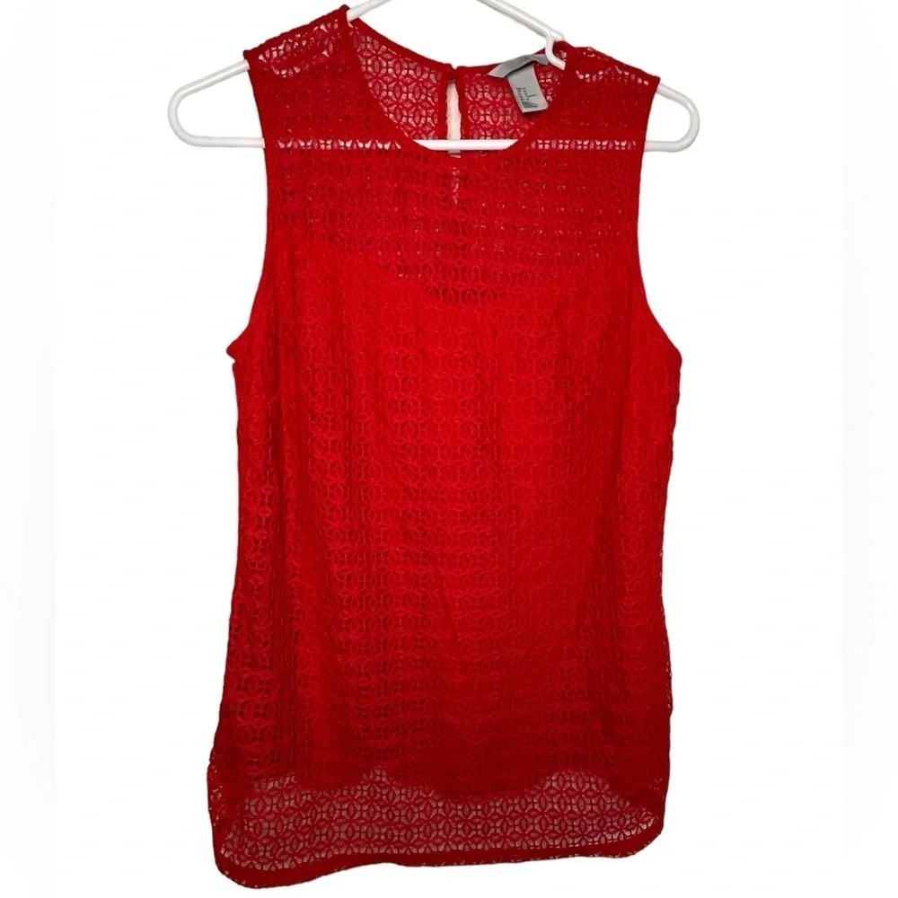 H&M Crochet Tank Lace Overlay Top Red Womens Size Medium Sleeveless